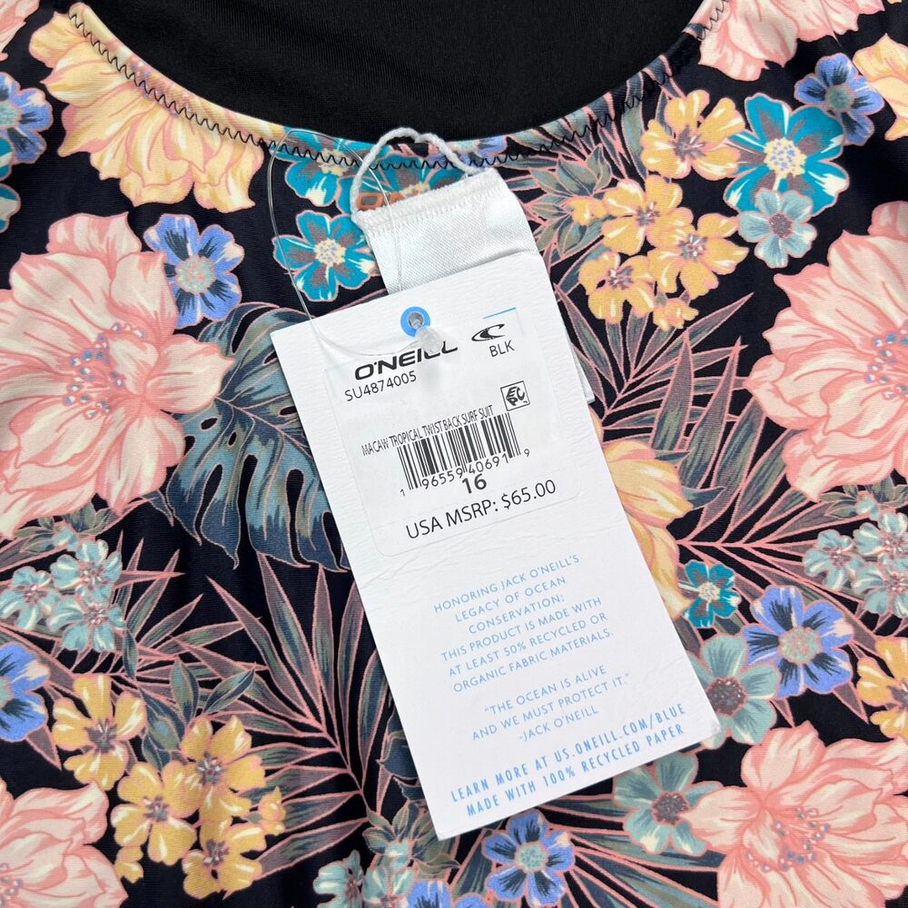 O'Neil NWT Girl's Macaw Tropical Twist Back Surf Swimsuit Size 16 - Picture 2 of 5